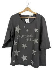 Vorschaubild 1 von Damen Pullover Sterne Schriftzug Grau 46 3XL 3/4 Arm Baumwolle