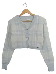 Vorschaubild 1 von Damen Strickjacke Cropped Cardigan Kariert Blau Gr. XS