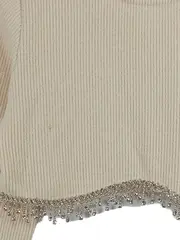 Vorschaubild 3 von Damen Cropped Langarmshirt Gr. S Beige Strass Fransen Elegant