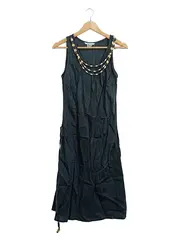 Vorschaubild 1 von Basic Sommerkleid Damen Gr. L Grau Perlenbesatz Boho Ramie