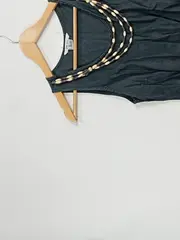 Vorschaubild 3 von Basic Sommerkleid Damen Gr. L Grau Perlenbesatz Boho Ramie