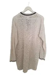 Vorschaubild 2 von Pullover Damen L Lochmuster V-Ausschnitt Weiß Baumwolle