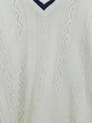 Vorschaubild 4 von Pullover Damen L Lochmuster V-Ausschnitt Weiß Baumwolle