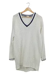 Vorschaubild 1 von Pullover Damen L Lochmuster V-Ausschnitt Weiß Baumwolle