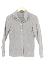 Vorschaubild 1 von Damen Bluse Gr. 40/L Schwarz Weiß Kariert Baumwolle Langarm