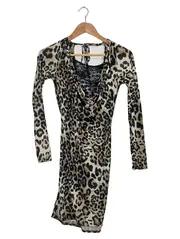 Vorschaubild 1 von V London Damen Cocktailkleid Schlauchkleid Langarm Leopard Spitze Mehrfarbig L
