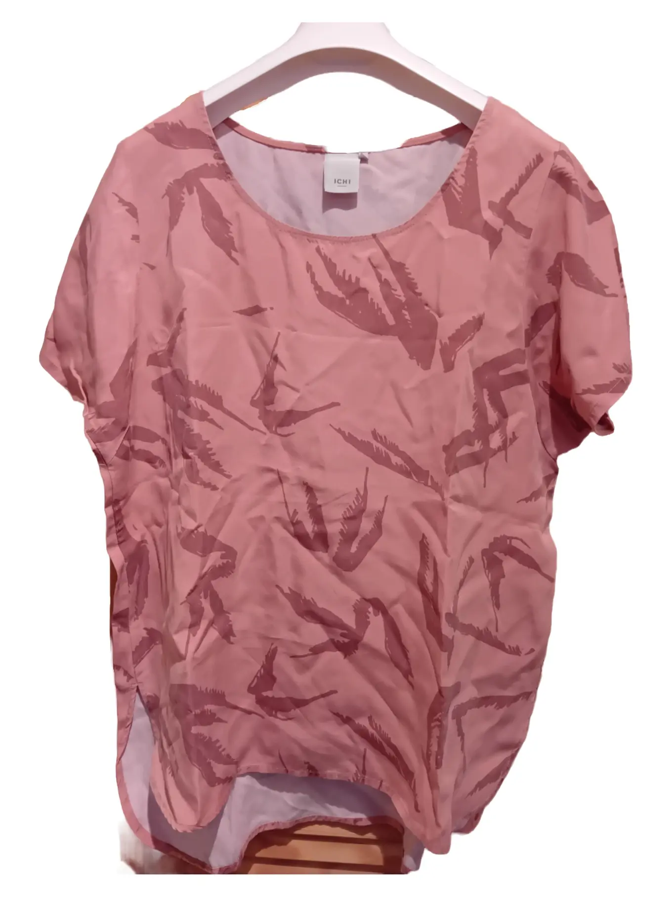 ICHI Damen Bluse Rosa Muster Gr. 38/M Casual Modern Kurzarm