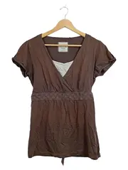 Vorschaubild 1 von Damen Wickelshirt T-Shirt Gr. L Braun Kurzarm Baumwolle