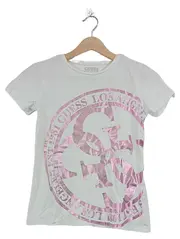 Vorschaubild 1 von Kinder T-Shirt Mädchen Logo Print Weiß Rosa Gr. 152 Bio-Baumwolle
