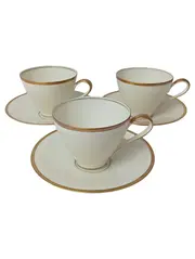 Vorschaubild 1 von Tasse Unterteller Set Weiß Porzellan Goldrand Elegant