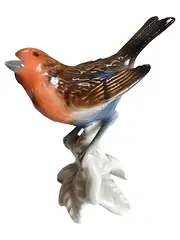 Vorschaubild 1 von Porzellan Rotkehlchen 49225 Dekofigur Vogel auf Ast 12cm Rot