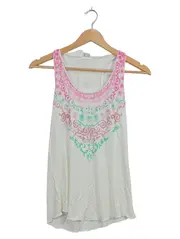 Vorschaubild 1 von Damen Top Gr. 32/34 Weiß Boho Print Ärmellos Racerback