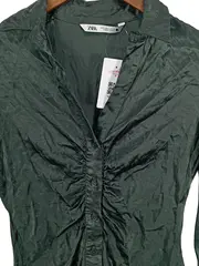 Vorschaubild 2 von Bluse Damen Elegant Grün Langarm Raffung Gr. S Viskose