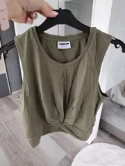 Vorschaubild 2 von Damen Top Gr. 40/L Grün Casual mit Raffung Cropped