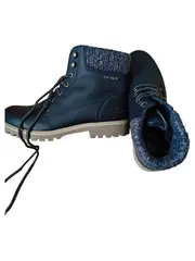 Vorschaubild 4 von Damen Stiefelette Boots Gr. 40 Blau Strickbund Schnürung