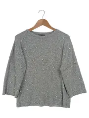 Vorschaubild 1 von Damen Pullover Grau Gr. 36;S Perlen Vintage Elegant Strickpullover