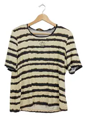 Vorschaubild 1 von Damen T-Shirt Gr. 44 Gestreift Krone Strass Beige Schwarz