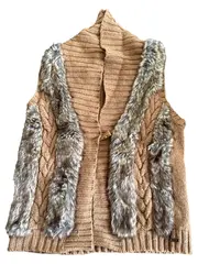 Vorschaubild 1 von Damen Fellweste Gr. 38 Braun Casual Zopfstrick