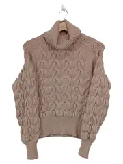 Vorschaubild 1 von Damen Rollkragenpullover Strickpullover Zopfstrick Beige Gr. 32/XXS