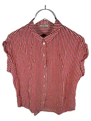 Vorschaubild 1 von Bluse Damen Gr. 40 Rot Weiß Gestreift Kurzarm Viskose
