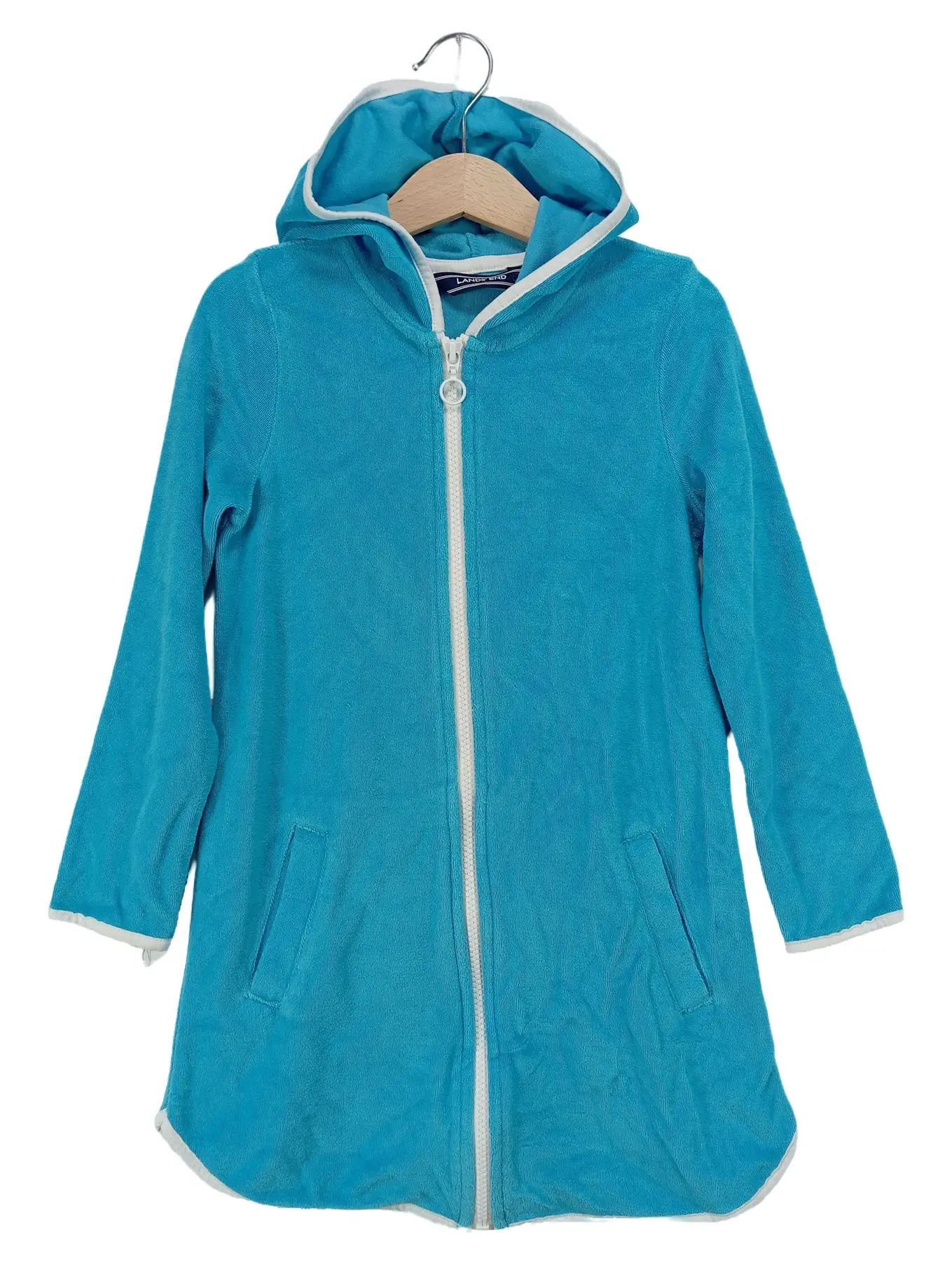 LANDS' END Kinder Fleecejacke Blau Gr. 110/122 Casual Kapuze Outdoor