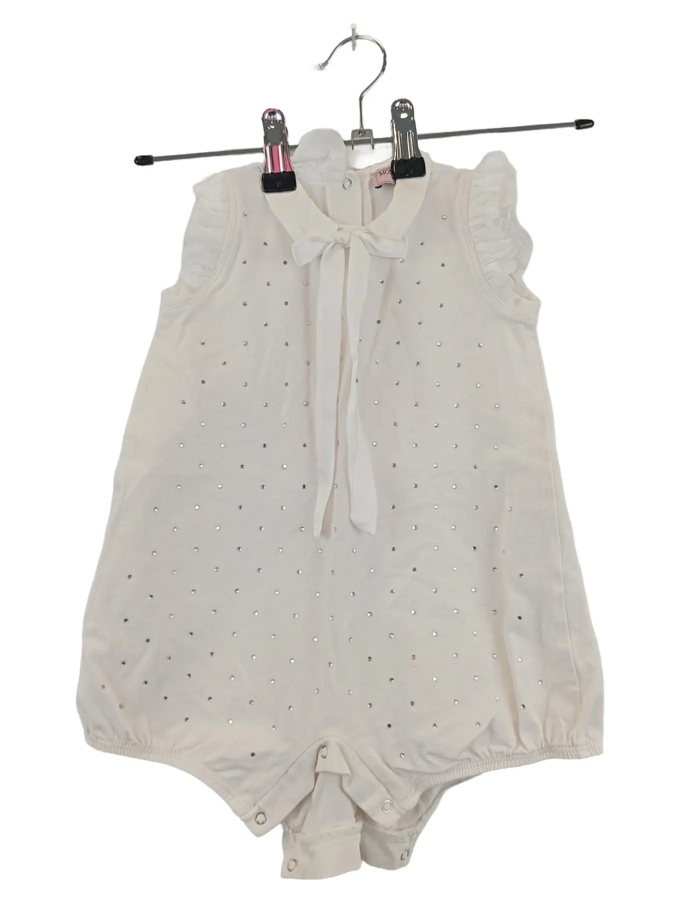 MONNALISA Kinder Jumpsuit Gr. 50 Weiß Casual Strass Schleife Baby Mädchen