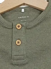 Vorschaubild 2 von Baby T-Shirt Gr. 92 Kurzarm Rippstrick Oliv Henley