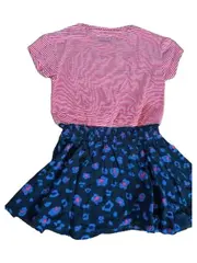 Vorschaubild 2 von Mädchen Kleid Set Shirt Rock Gr. 104 Streifen Leopard Rot Blau