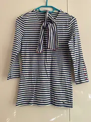 Vorschaubild 2 von Damen Langarmshirt 3/4-Arm gestreift blau weiß Gr. 36/S Knöpfe