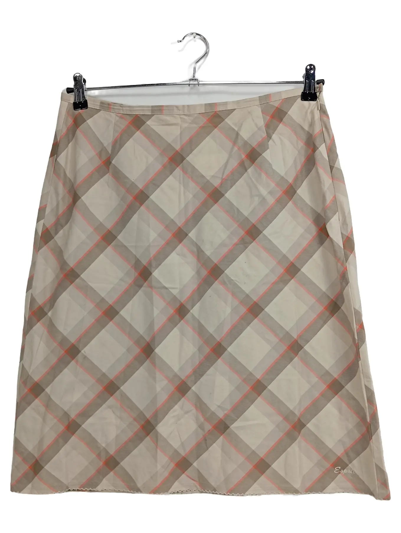 ESPRIT Damen Faltenrock kariert Beige Gr. 42 XL Midirock Casual