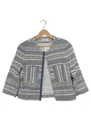 Vorschaubild 1 von Damen Jacke Tweed-Optik Gr. 38 Grau Ethno Muster Baumwolle