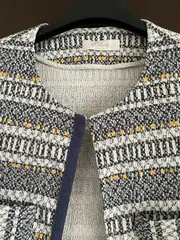 Vorschaubild 3 von Damen Jacke Tweed-Optik Gr. 38 Grau Ethno Muster Baumwolle