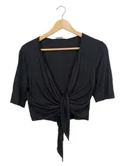 Vorschaubild 1 von Damen Wickelshirt mit Knoten Gr. 38/M Schwarz Casual Top