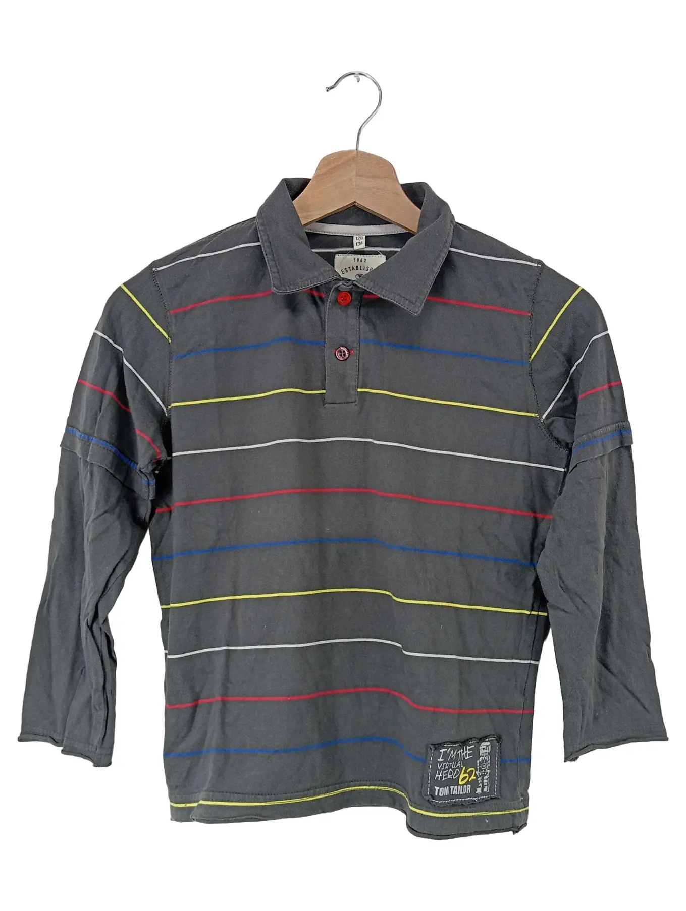 TOM TAILOR Kinder Poloshirt Grau Gestreift Gr. 128/134 3/4-Arm Casual