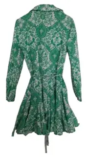 Vorschaubild 3 von Damen Blusenkleid Gr. M Grün Weiß Blumenmuster Langarm Gürtel