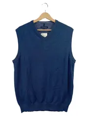 Vorschaubild 2 von Herren Pullunder Gr. 48 M Blau V-Ausschnitt Pima Baumwolle