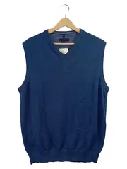 Vorschaubild 1 von Herren Pullunder Gr. 48 M Blau V-Ausschnitt Pima Baumwolle