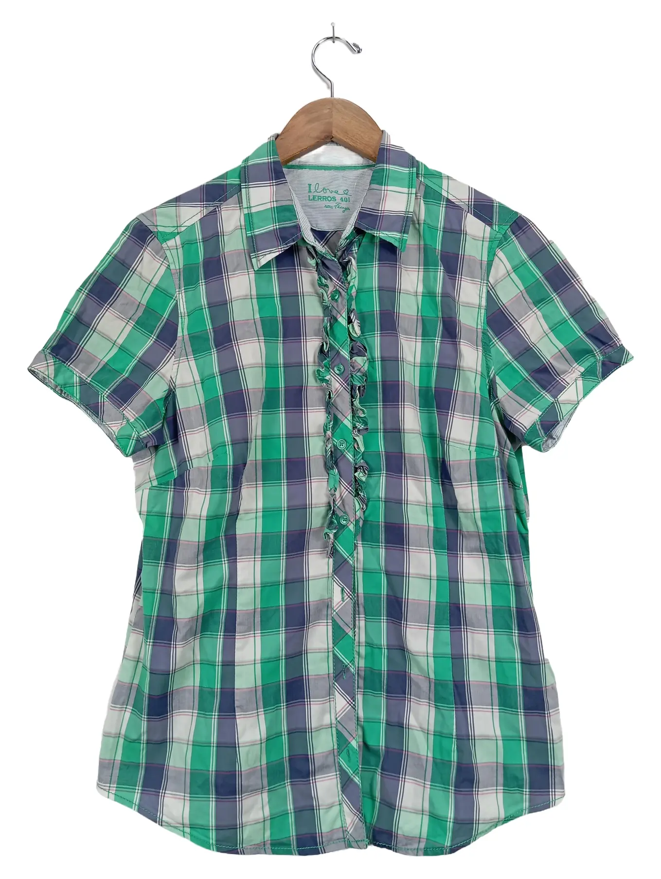 LERROS Damen Hemdbluse kariert Rüschen Kurzarm Gr. 40/L Mehrfarbig Casual