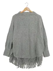 Vorschaubild 1 von Damen Poncho Gr. S Grau Fransen Mohair Mix Strick Bohemian