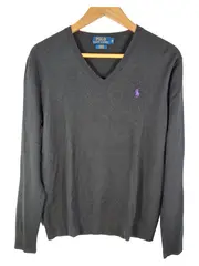 Vorschaubild 1 von Herren Pullover V-Ausschnitt Grau Slim Fit Gr. M Wolle