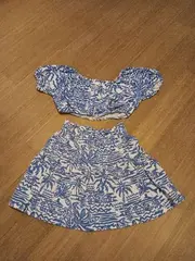 Vorschaubild 2 von Mädchen Sommer Set Crop Top Rock Gr. 128 Blau Weiß Strand Muster