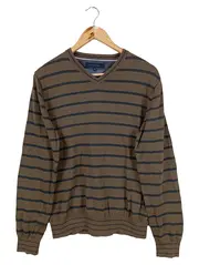 Vorschaubild 1 von Herren Pullover M Braun Gestreift V-Ausschnitt Casual