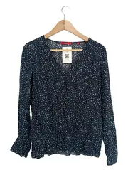 Vorschaubild 1 von Damen Bluse Langarm Gr. 38 Blau Gepunktet Viskose Casual