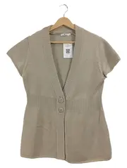 Vorschaubild 1 von Damen Strickweste Beige Gr. XL Kurzarm Knopfleiste