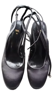 Vorschaubild 2 von Damen Plateau Slingpumps Schwarz Satin Blockabsatz Gr. 36