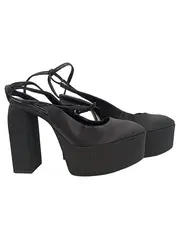 Vorschaubild 1 von Damen Plateau Slingpumps Schwarz Satin Blockabsatz Gr. 36
