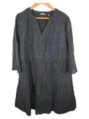 Vorschaubild 1 von Tunikakleid Damen Gr. 46 Schwarz Lochstickerei Boho