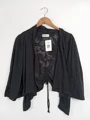 Vorschaubild 2 von Damen Strickjacke Gr. 38/M Schwarz mit Blumenmuster