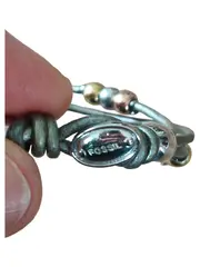 Vorschaubild 2 von Damen Armband Leder Silber mit Perlen Strass Tricolor 20cm