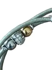 Vorschaubild 4 von Damen Armband Leder Silber mit Perlen Strass Tricolor 20cm